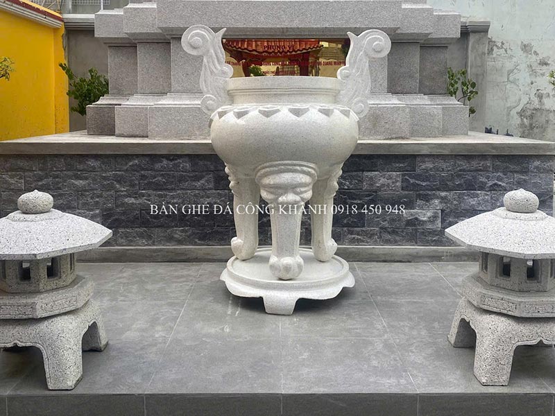 Lư hương trụ đá bi xoay size lớn