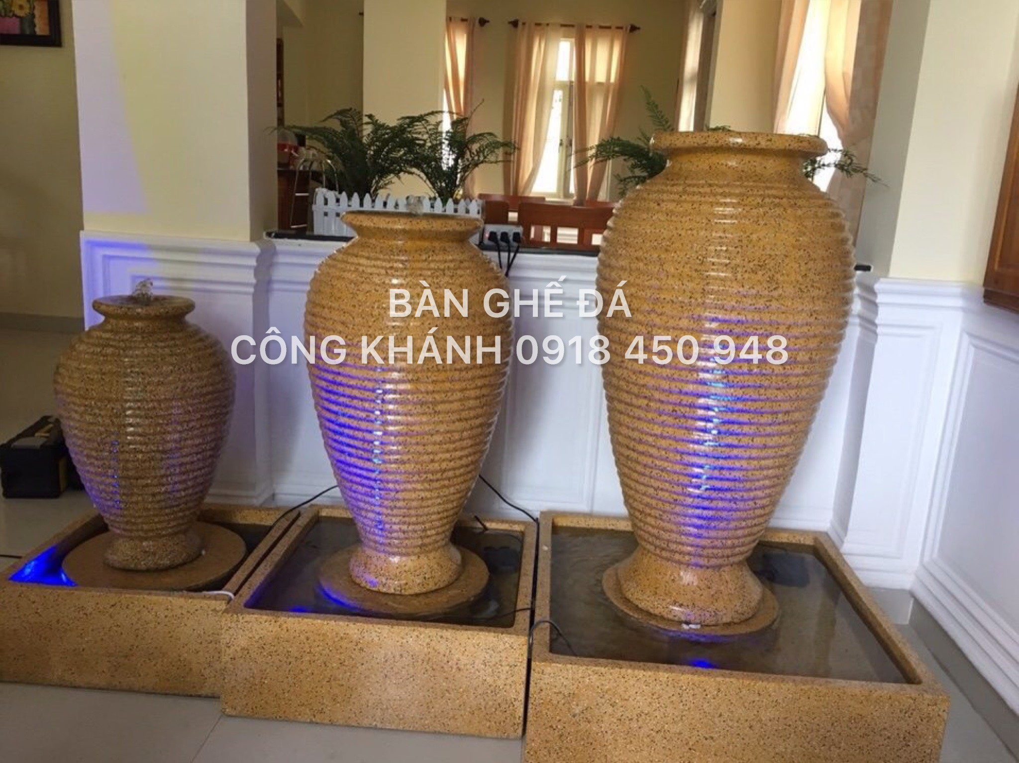 bộ lu nước phong thủy đá mài